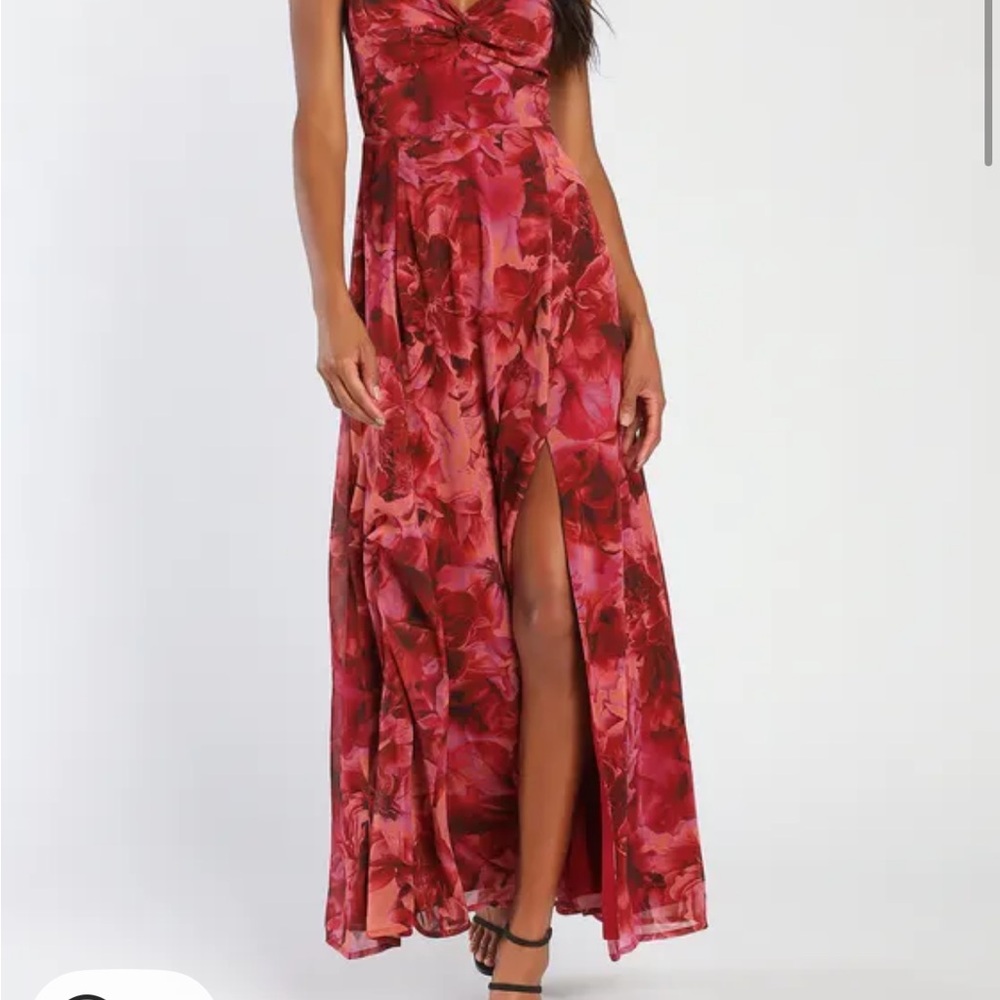 Elegant Red Floral Maxi Dress